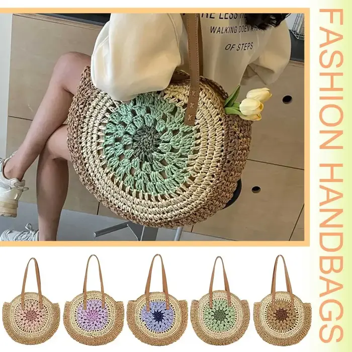 Sac à Main Rond en Paille pour Femme