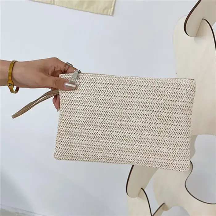 Pochette pour femmes sac à dos fait à la main mode dames bracelet fille téléphone solide paille tissé porte-monnaie plage portefeuille frais doux