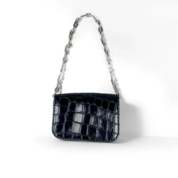 Mini sac messager en cuir PU – Porte-monnaie/étui pour écouteurs tendance en PU gaufré effet croco, 