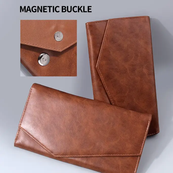 Pochette à pinceaux de maquillage en PU marron avec boucle magnétique