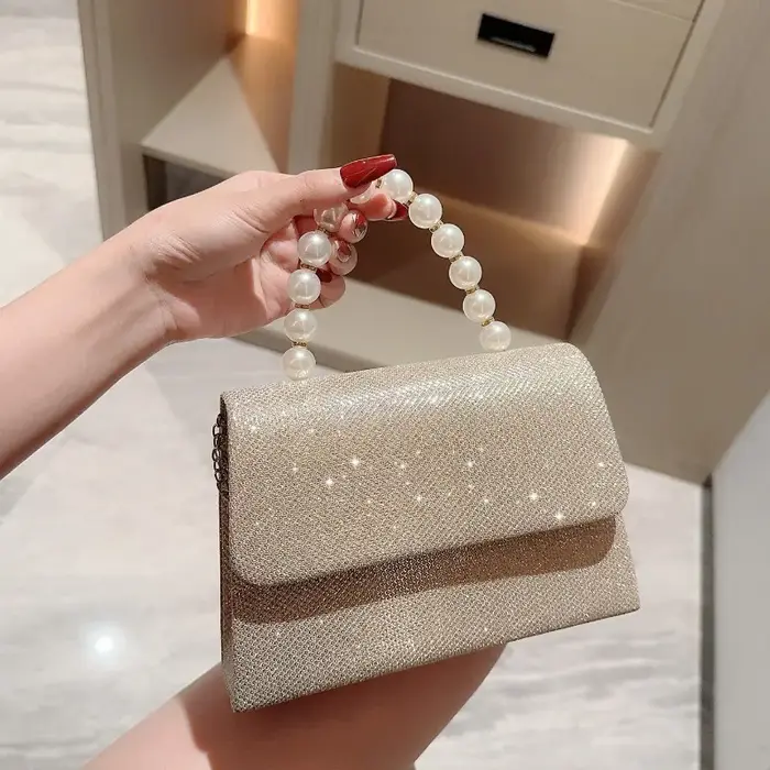 Perle chaîne sacs à bandoulière luxe sac à main or brillant soie sac de soirée femmes élégant mode B