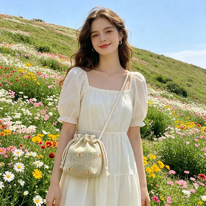 Sac seau mini tressé en herbe fraîche