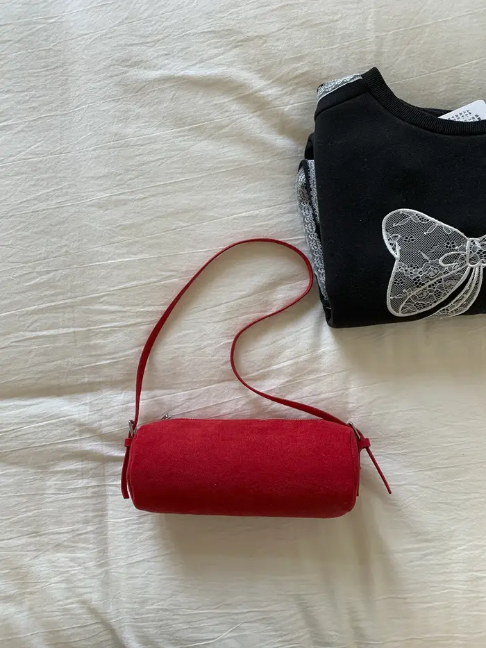 Sac cylindrique givré en daim de couleur unie pour femmes, sacs à bandoulière de grande capacité, tendance pour les déplacements et les Shopping