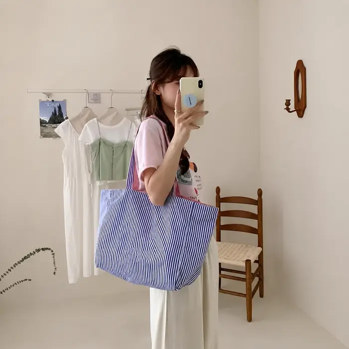Sac à bandoulière décontracté à grandes rayures pour femme, sac fourre-tout réversible en toile pour femme, sacs à main décontractés pour femme, sacs de shopping quotidiens pour femme