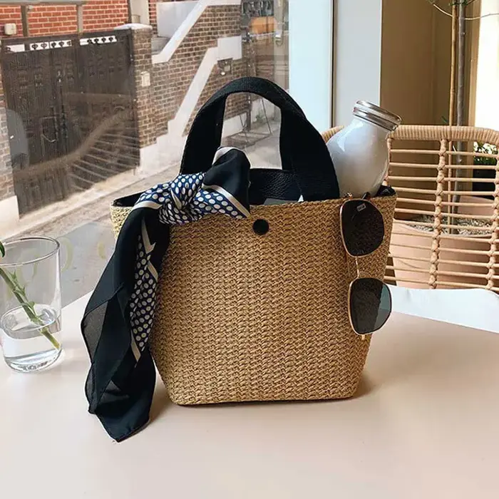 Sac à main vintage en paille tressée pour femme