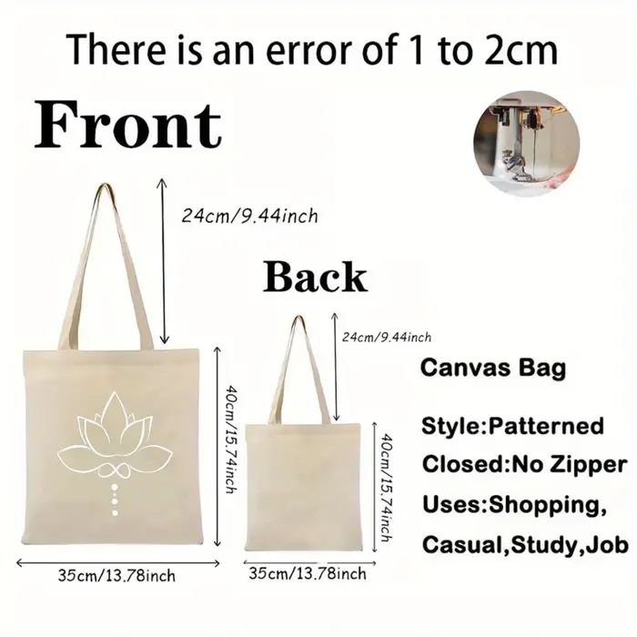 Sac fourre-tout en toile imprimé lotus naturel pour un usage quotidien et un shopping
