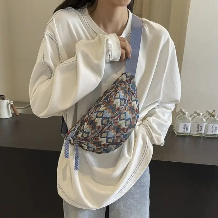 Sac banane femme en velours côtelé style bohème rétro