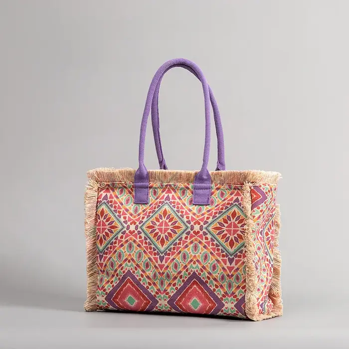 Sac fourre-tout bohème rétro, sac à bandoulière à fermeture éclair, sac en toile de grande capacité