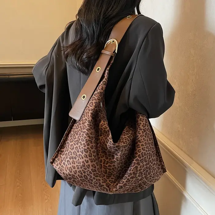 Faux daim léopard grande capacité sacs à bandoulière automne rétro polyvalent femmes