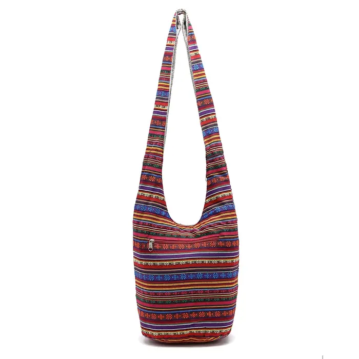 Sac à main bohémien en coton et lin pour femmes, sac à bandoulière imprimé ethnique avec fermeture é