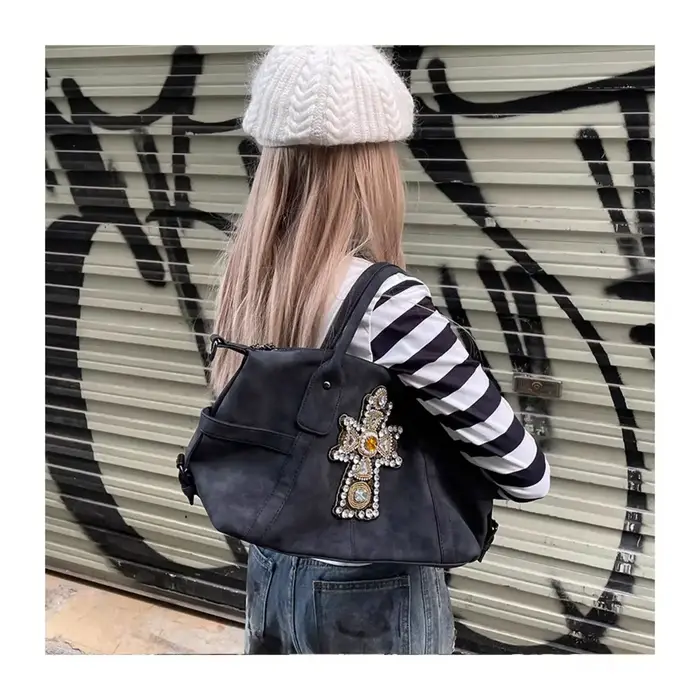 JIAERDI Vintage sous-culture croix fourre-tout sac à bandoulière femmes filles chaudes grande capacité Y2k sac à main dames Harajuku automne portefeuille nouveau
