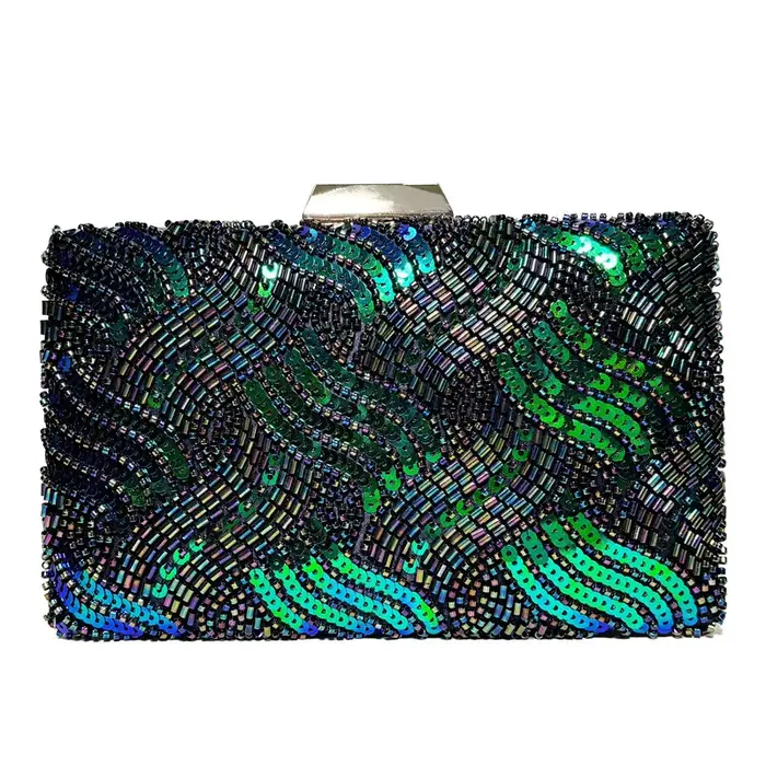 Sac de soirée éblouissant pour femmes, pochette de luxe vert paon à paillettes, sac à main élégant pour fête d'anniversaire et de mariage, porte-monnaie un côté uni