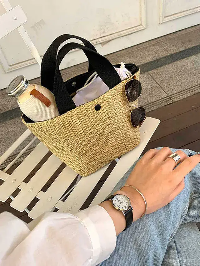 Sac à main vintage en paille tressée pour femme