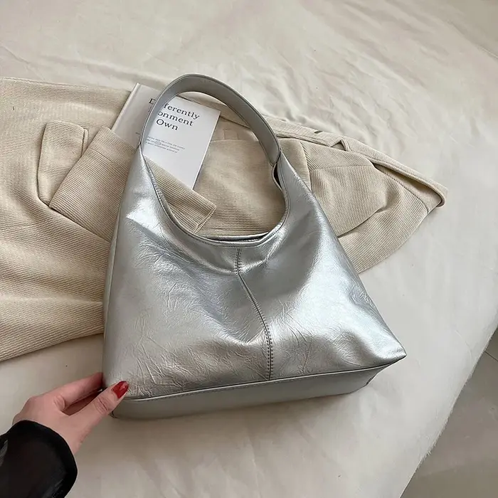 Leftside-Sac à main en cuir haute capacité pour femme, sac à main hobo argenté, créateur de mode fém