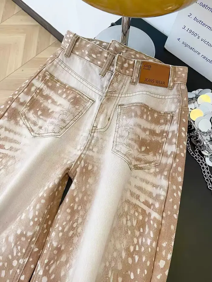 Jean Baggy imprimé léopard rétro américain pour femmes