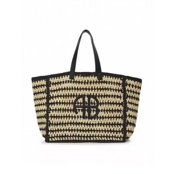 Grande capacité AB lettre paille tissé sac fourre-tout plage vacances dames rayure RIO ville Style S