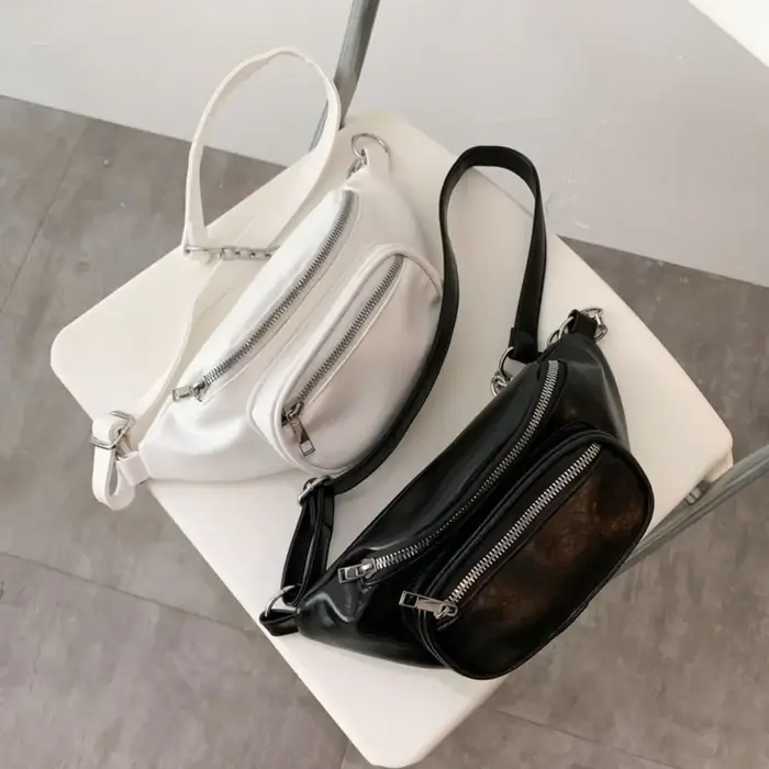 Sacs banane en PU, sac de poitrine en cuir PU de couleur unie pour femme