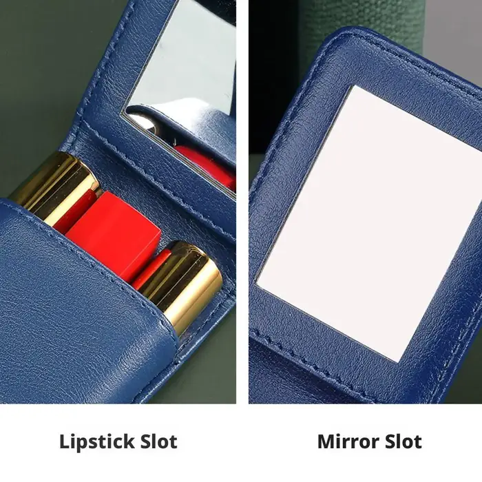Mini trousse à cosmétiques avec miroir en cuir PU