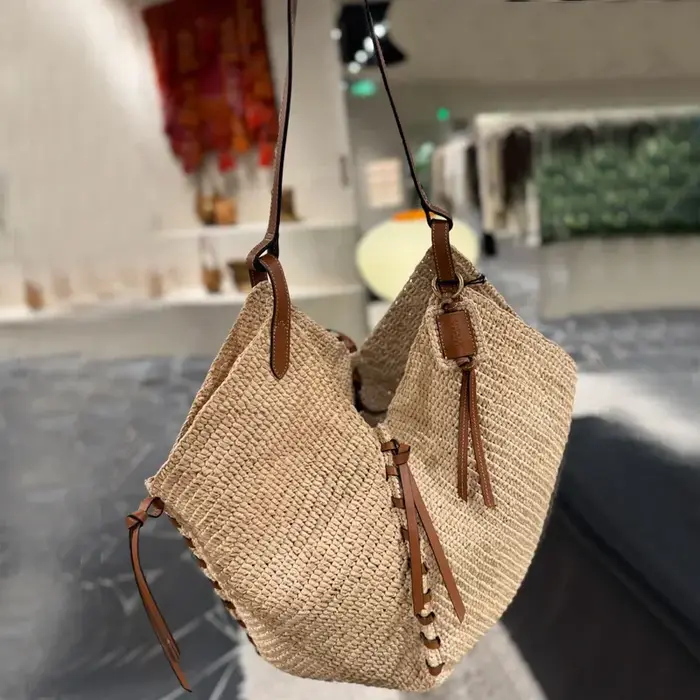 Lafite paille tissé à la main sac de plage grande capacité sac à bandoulière femmes raphia voyage Shopper fourre-tout vacances d'été Ca
