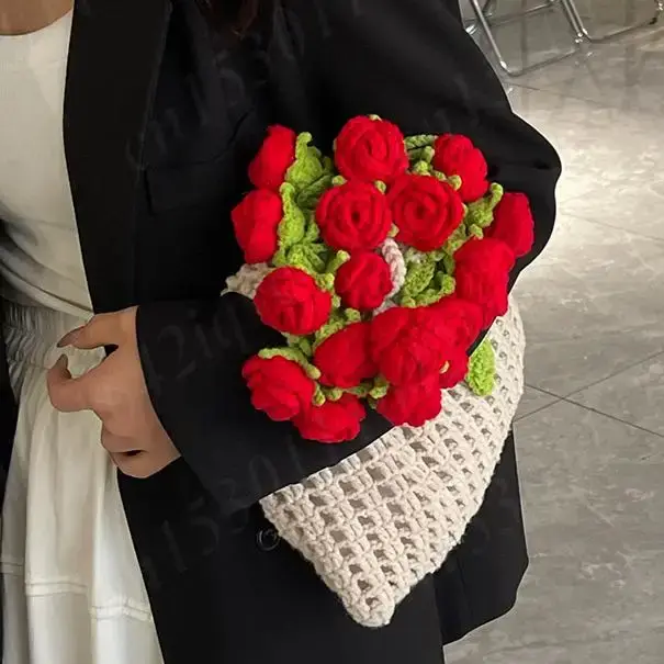 Rose Crochet sac à main 2025 printemps mignon tricoté sac à bandoulière romantique concepteur Floral évidé dames sac