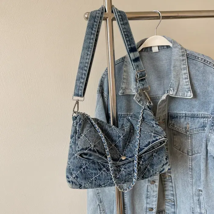 JOSingle-Sac à Main Rétro en Denim pour Femme, Sacs à Bandoulière en Poudre, Fourre-Tout de Grande Capacité, CommPiedmont, Nouvelle Collection Automne 2024