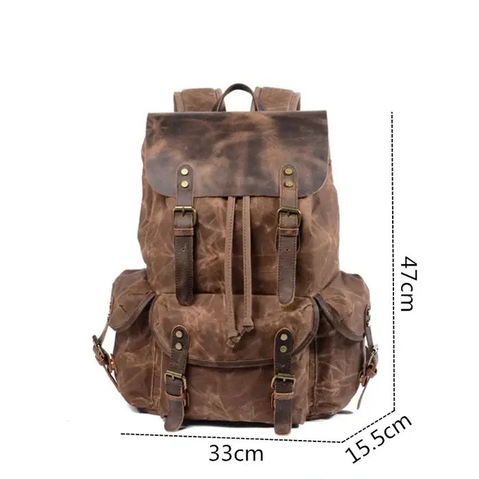 Nesitu – sacs à dos Vintage A4 en cuir véritable et toile cirée pour femmes et hommes