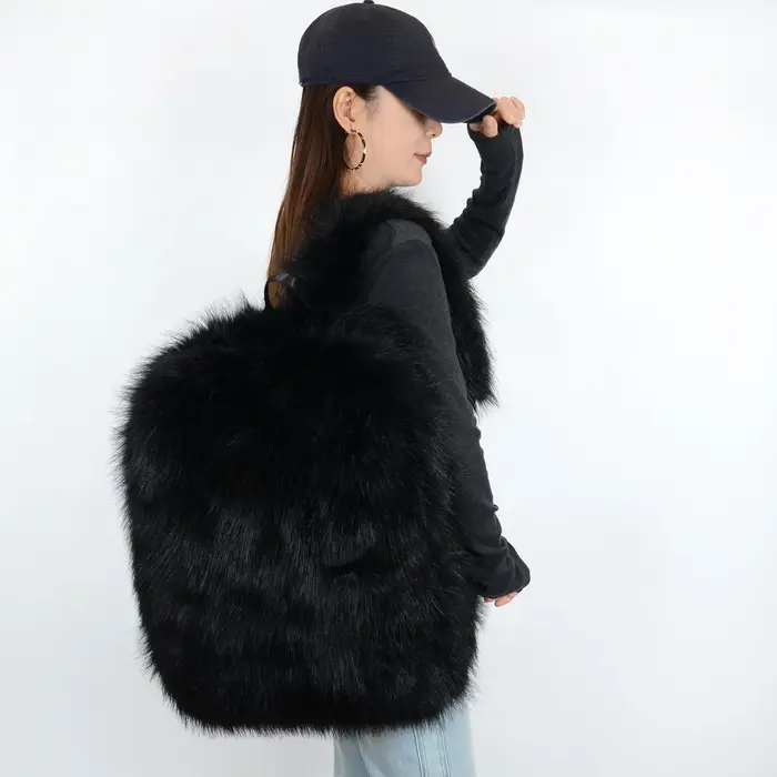 Nouveau sac à dos en fausse fourrure grande capacité unisexe