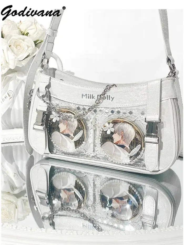 Sac à Bandoulière Transparent en Cuir Solide pour Femme