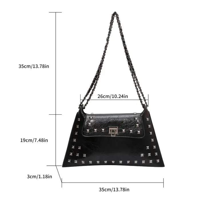 Vintage Chic Rivets chaîne sac intemporel tour-verrouillage en cuir sac à bandoulière pour les femmes à la mode
