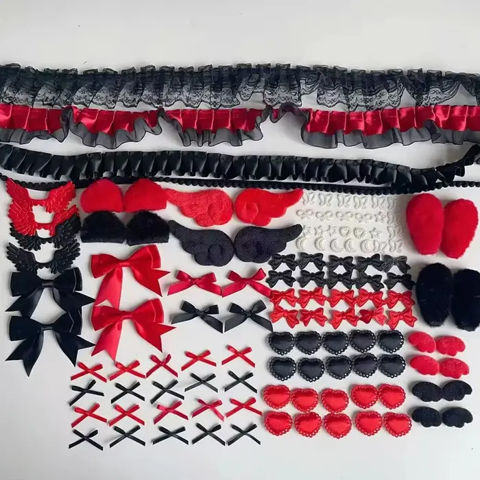 Kit de matériaux DIY pour Itabag en dentelle noire et rouge, porte-badges, pochette pour cartes, accessoires de décoration gothique, présentoir pour articles d'anime