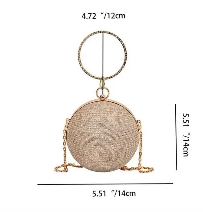 Sac de soirée circulaire en soie brillante dorée pour femmes