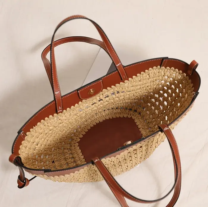 SHELKSBAG Sac fourre-tout en paille tressée tendance pour femme