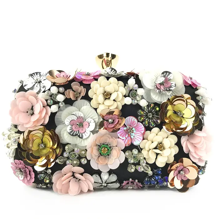 OC3815 Sacs de soirée de luxe à fleurs ornées, pochette de soirée perlée faite à la main