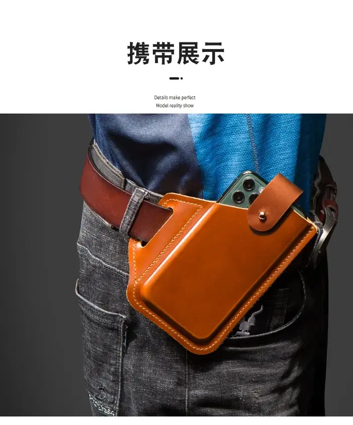Étui en cuir véritable pour téléphone en poudre
