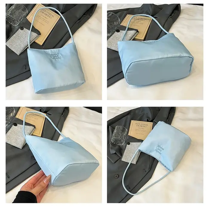 Sac carré brodé, sac seau en nylon tendance de style japonais