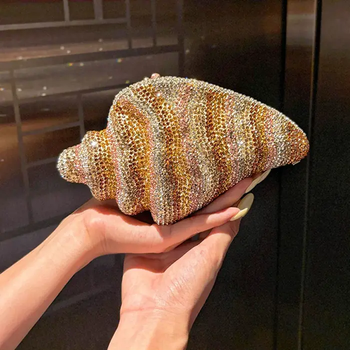 Lady Conch bleu/or cristaux pochette sac à main femme sac de soirée mariage diamant mariée sac