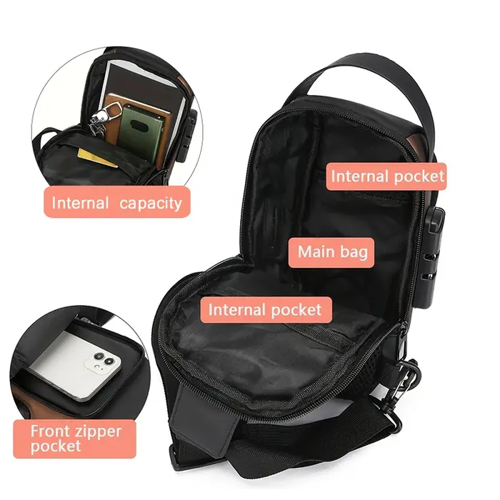 Sac à bandoulière en tissu Oxford durable pour hommes – Sac de poitrine élégant pour moto avec poche pour téléphone