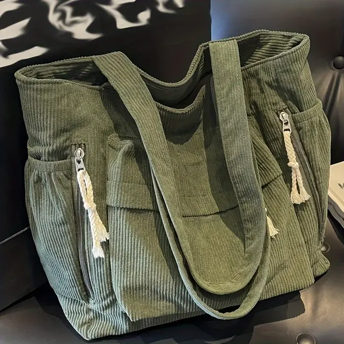 Sac fourre-tout en velours côtelé avec plusieurs poches