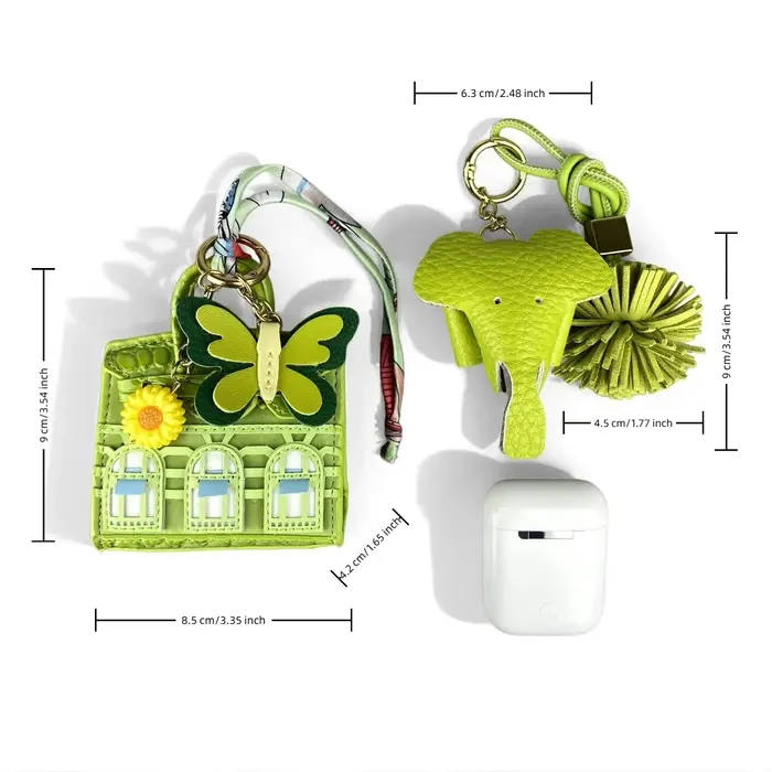 Ensemble Pochette Tournesol et Porte-clés en Cuir PU Vert Pomme - Porte-monnaie Fonctionnel