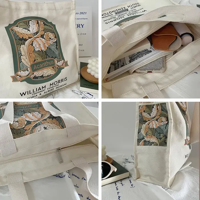 Acanthus-Sac à main en toile avec fermeture éclair pour femme