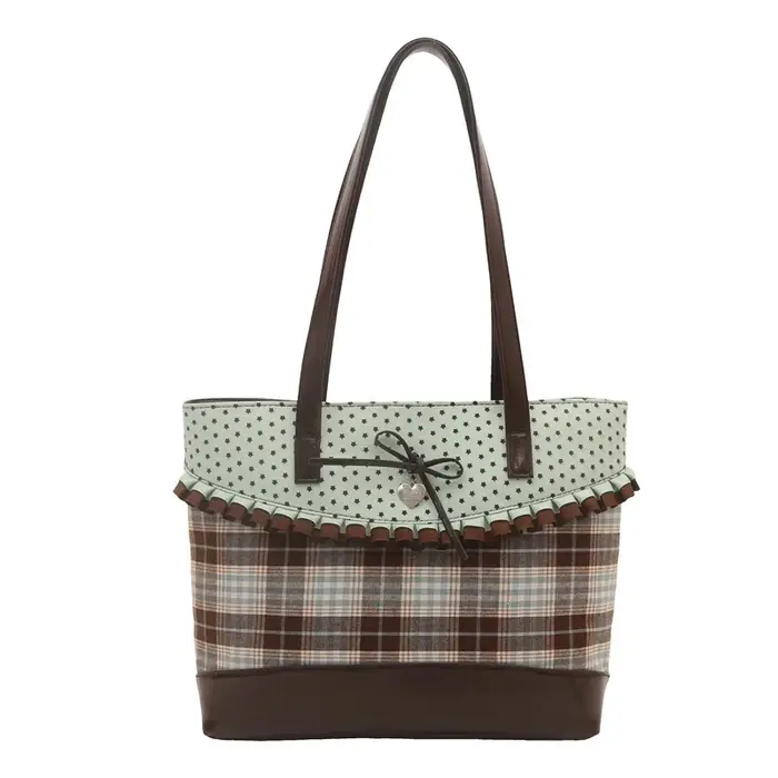Sac fourre-tout vintage à pois et à carreaux grande capacité pour écolière