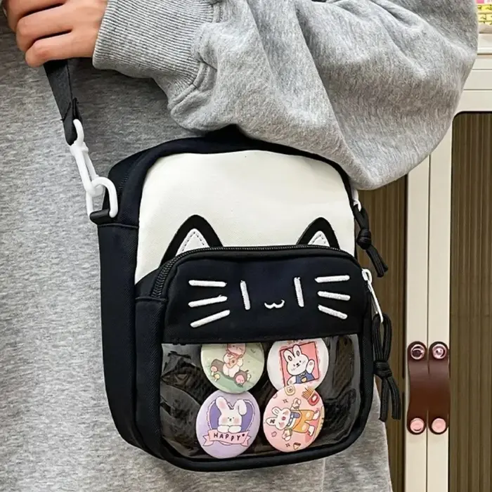 Tendance femmes Ita sacs mignon dessin animé chat brodé dame banlieue sac bricolage Badge sac décontracté femme