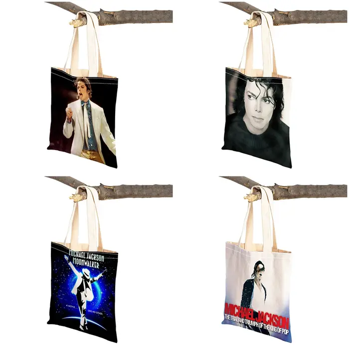 Smile Star-Sac à main en toile réutilisable pour femme, fourre-tout pour femme, sac à provisions décontracté, impression des deux côtés, Michael Jackson, grill, mode