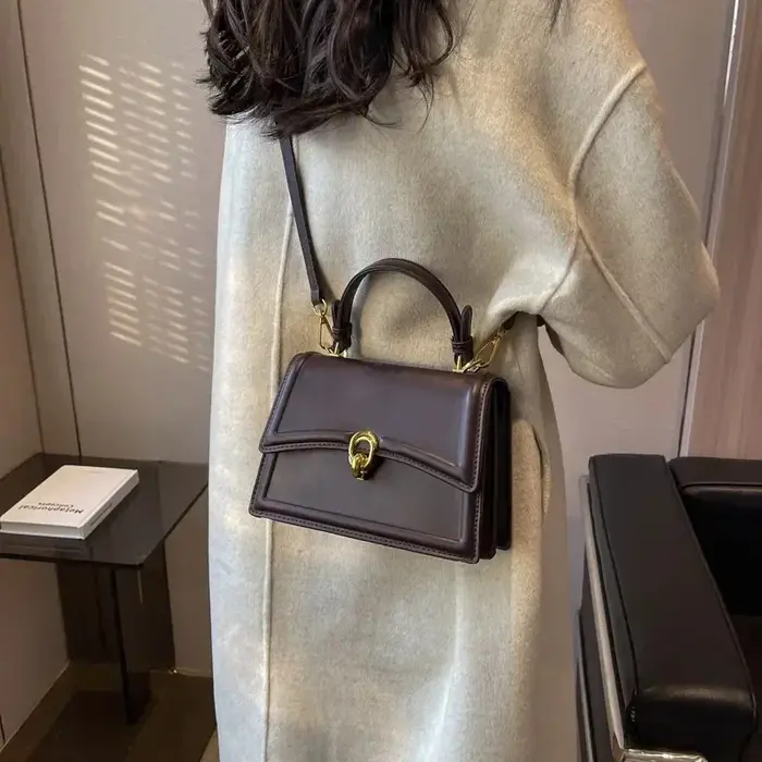 Sac à bandoulière en cuir PU marron/café pour femmes