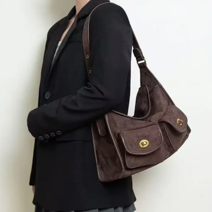 Sac à bandoulière vintage en daim pour femme, sac créatif à double poche, sac de banane grande capac