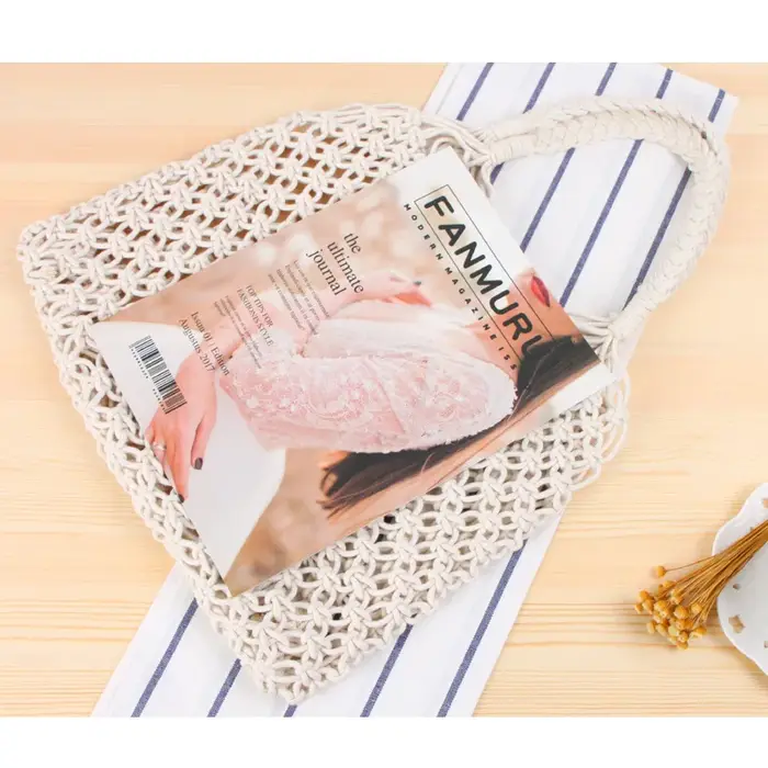 Sac fourre-tout en macramé YoReAi en corde de coton ajourée
