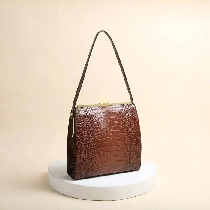 Sac à main classique Vintage motif Crocodile bordeaux en cuir synthétique