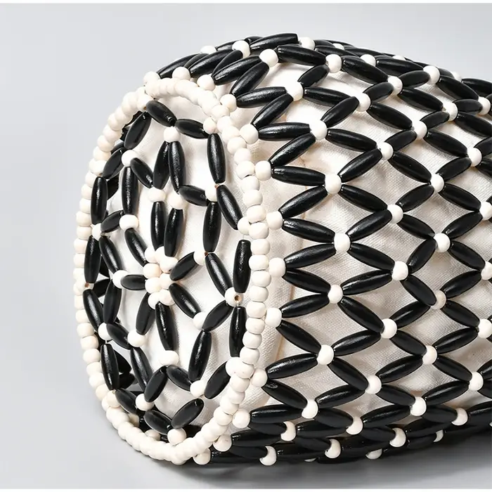 Sac tissé en perles de bois pour femmes