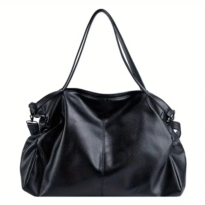 Grand Sac Hobo Noir à Bandoulière en Cuir Souple pour Femme, Sacoche de Qualité Solide, Fourre-tout 