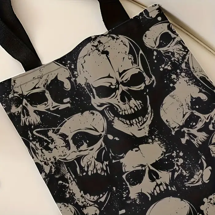 Sac fourre-tout imprimé crâne – Sac à main réutilisable en polyester durable